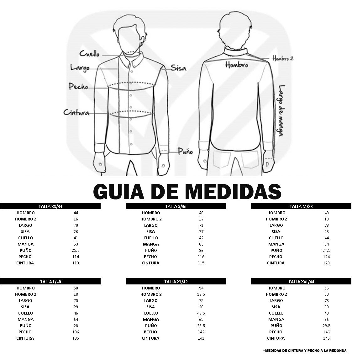 Guayaberas Size Charts